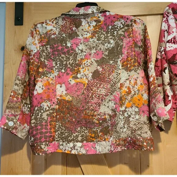 Lot of 2 Christopher Banks Sz M Button Up Jacket Blazer Pink Floral Lightweight - Picture 3 of 16